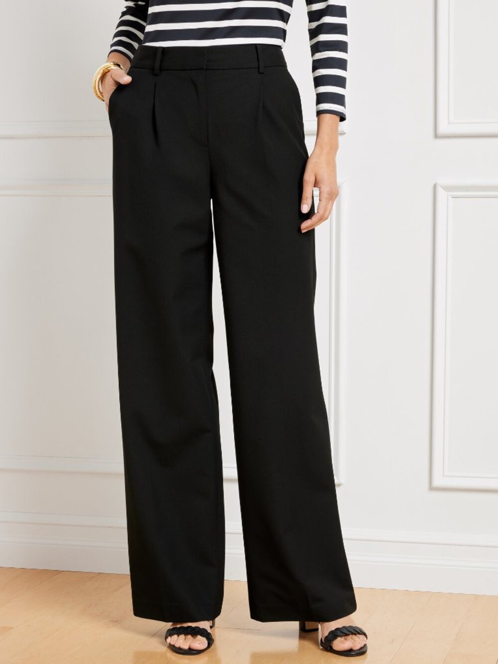 NEW Talbots Weston Pants Size 10 Petite Black Wool Blend Pleated Trousers Modern